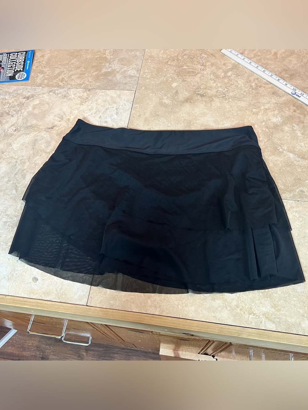 Plus Size Black Swim Skort Bottoms 4X Tiered Mesh Overlay